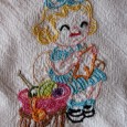 My Family’s Crafts: Embroidered Antique Dish Towel In high school, my mom embroidered a sweet little knitting girl motif to spruce up this otherwise-plain dish towel.