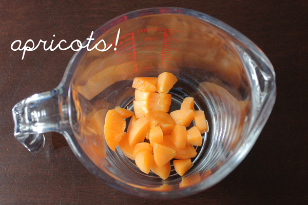 1 chopped, ripe apricot in a Pyrex measuring cup