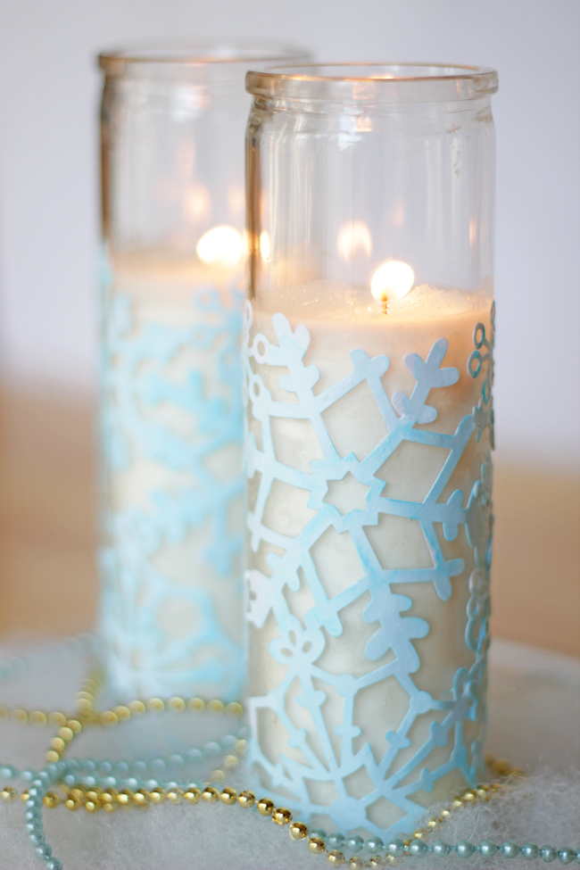 Snowflake Candles | Hands Occupied for Mod Podge Rocks!