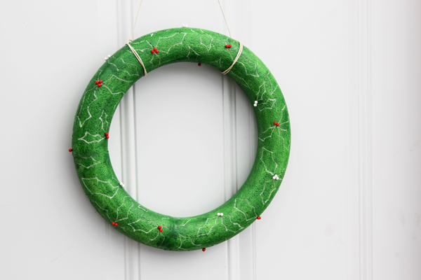 Carved Styrofoam Holly Wreath DIY at Hands Occupied
