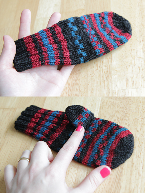 A mitten knitted in the 1930s, photographed Jan. 2014. 