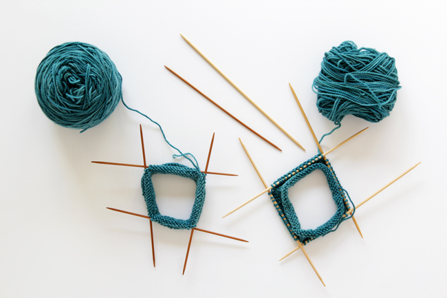 Use a pair of circular knitting needles to create round knit work.