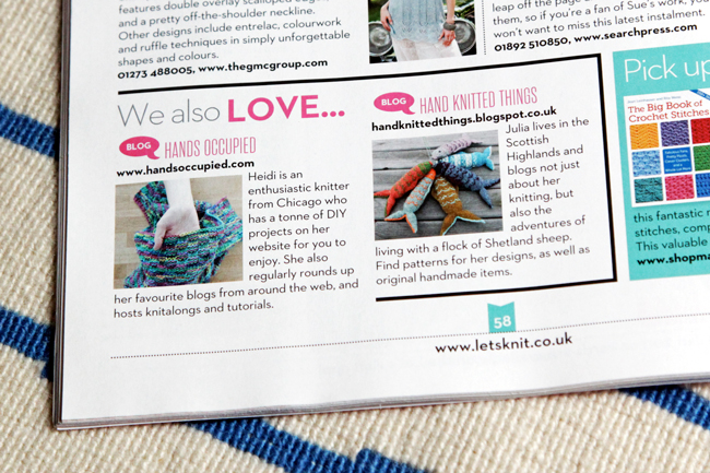 Hands Occupied in Let's Knit Magazine - July 2014 at Hands Occupied