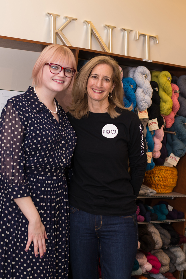 Knit designer Heidi Gustad with Nina, owner of Nina yarn shop in Chicago's Wicker Park. Photo by Tennile Sunday