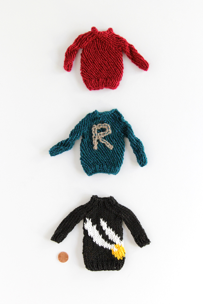 A collection of mini Weasley sweaters inspired by Harry Potter.