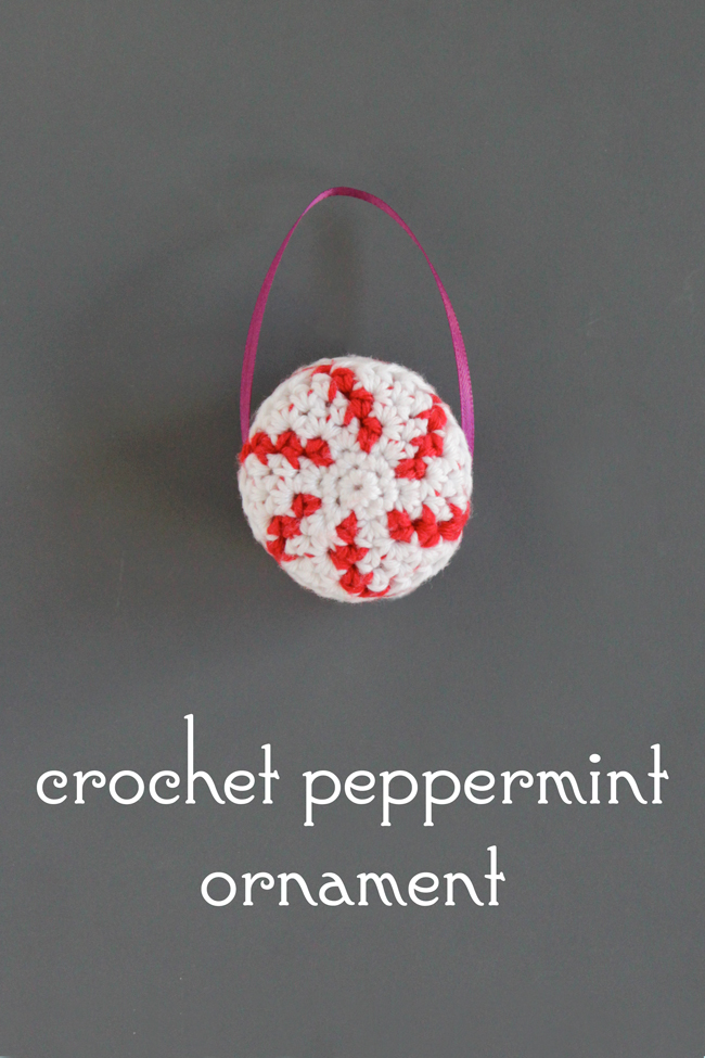 A free crochet pattern for a quick and festive peppermint ornament. Click through for the free pattern!