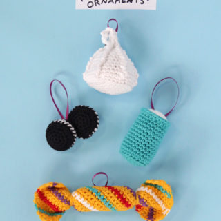 How to crochet holiday treat-inspired ornaments three ways! Click through for the free patterns. #crochetornament #freepattern #crochet #chirstmasornament