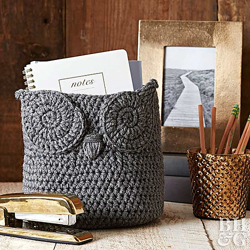 Crochet Owl Basket by Delta Joy