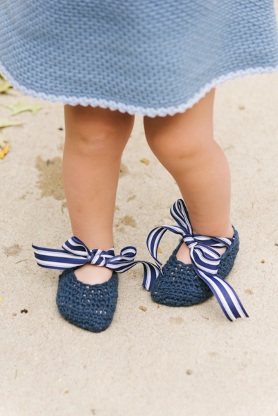 Navy Bloom Mary Janes by Heidi Gustad, first published in the Feb. 2018 issue of I Like Crochet magazine