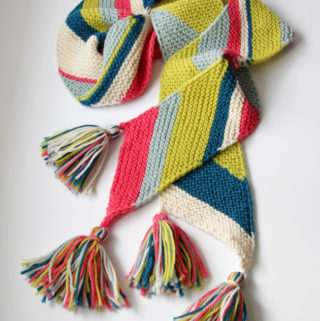 The Big Old Bias Knit Scarf is a free knitting pattern. It's perfect for experienced knitters looking for a palette cleanser (and a way to use up those yarn ends), but it's also good for beginners who want to make something that looks super elegant.