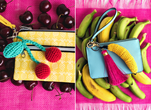 The Cherry Sweet Keychain and Very Apeeling Keychain patterns come together to form a set of Fruitful Purse Flair that are great for summer crocheting. Get the pair of pattern in the June 2018 issue of I Like Crochet magazine. 