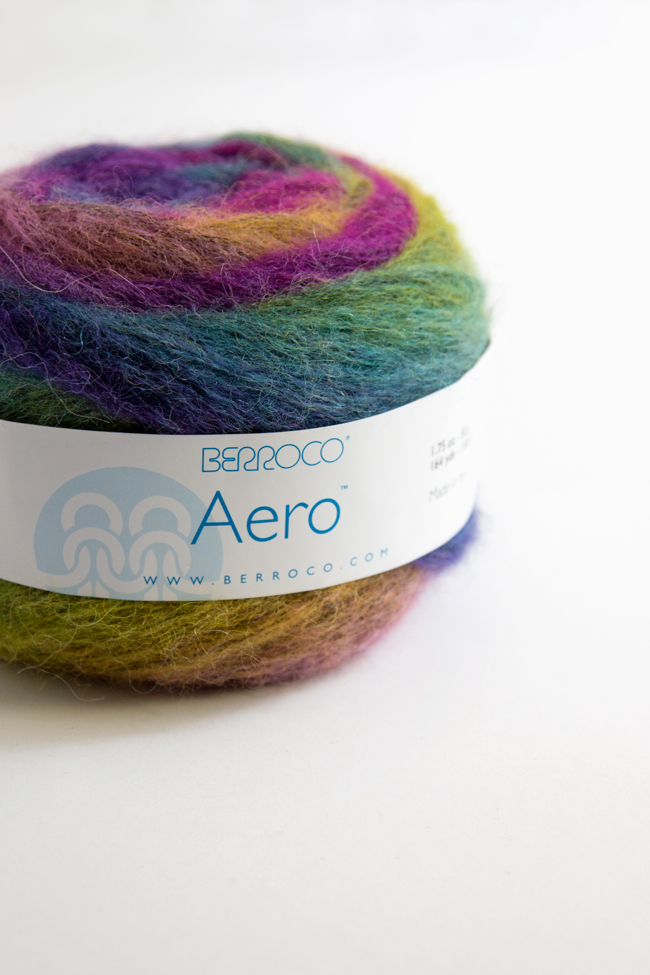 Learn about Berroco Aero yarn, made of a light and lofty blend of alpaca, nylon, and wool. This yarn works up quickly with larger knitting needles and crochet hooks. The vivid color combinations work well with easy projects.