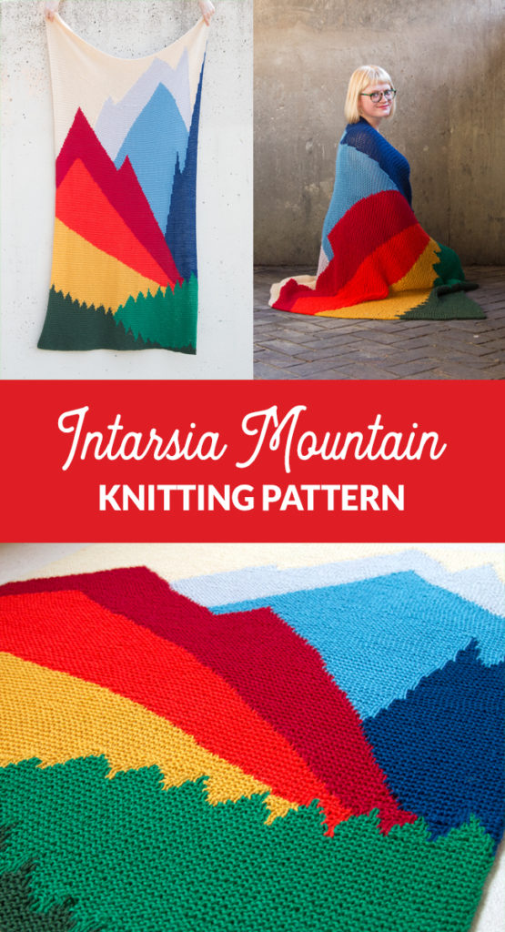 Intarsia Mountain by Heidi Gustad is a knitting pattern worked primarily in garter stitch and features a beautiful landscape formed using color and geometric lines.