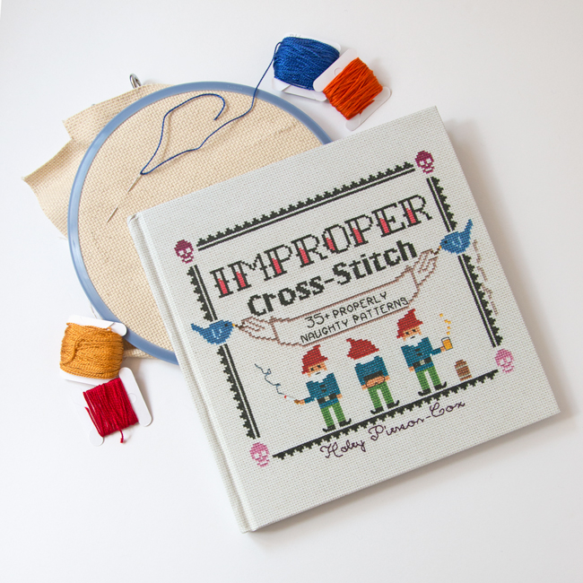 Improper Cross-Stitch by Haley Pierson-Cox is an irreverent, fun & contemporary take on an all-time classic craft. Filled with 35+ fun patterns and an accessible guide to cross-stitch, this book will have you stitching and grinning all day long!