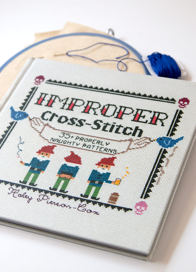 Improper Cross Stitch by Haley Pierson-Cox is an irreverent, fun & contemporary take on an all-time classic craft. Filled with 35+ fun patterns and an accessible guide to cross stitch, this book will have you stitching and grinning all day long!