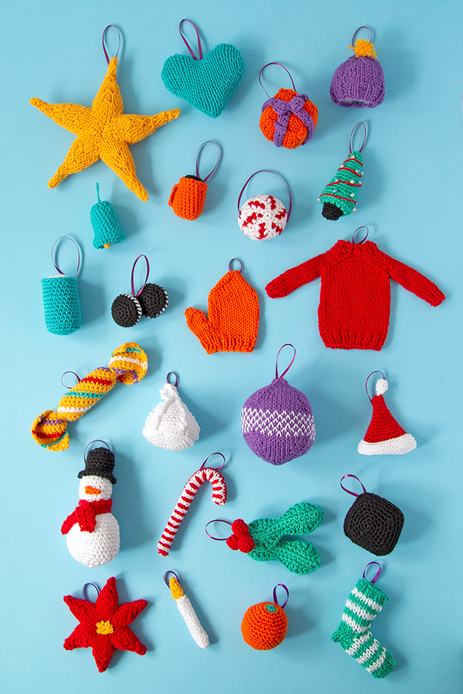 Knit or crochet some adorable ornaments to trim your tree! Get your hands on this collection of 24 knit and crochet patterns for Christmas ornaments. Each ornament doubles as a great gift topper or stocking stuffer!