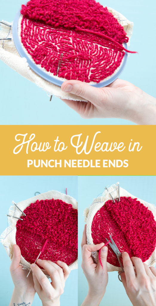 Weaving in your ends on a punch needle project is easy! Check out this step-by-step tutorial for tips and tricks for hiding and securing your punch needle rug hooking tails.