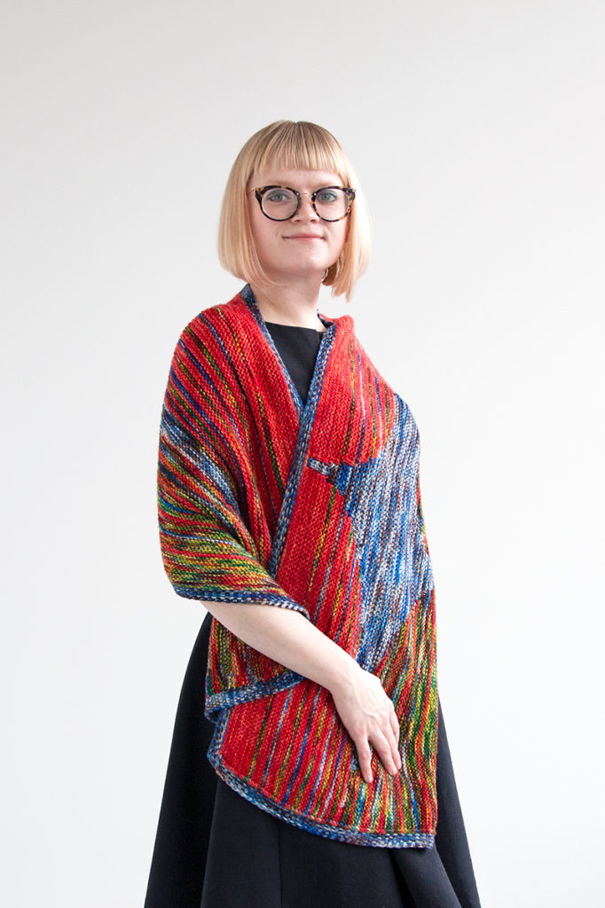 Faded Flare Wrap by Heidi Gustad, Part of Zen Yarn Garden's Impressionist Collection (2019), Photo Credit: Heidi Gustad for Hands Occupied