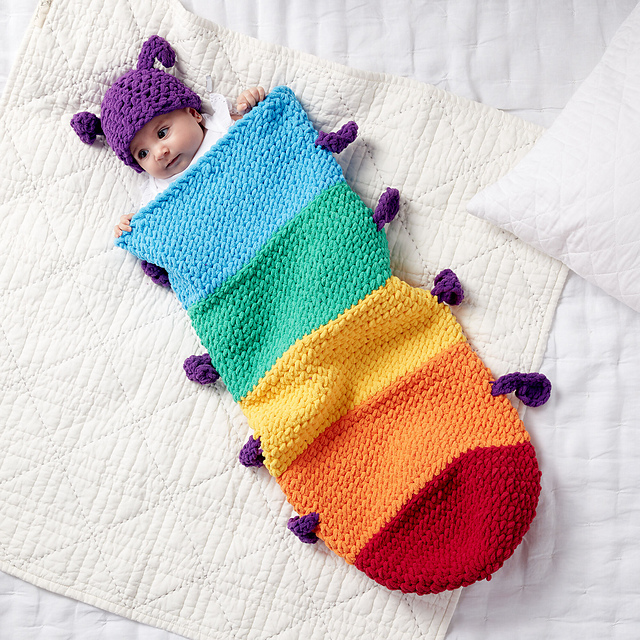 Caterpillar Snuggle Sack crochet pattern by Yarnspirations Design Studio