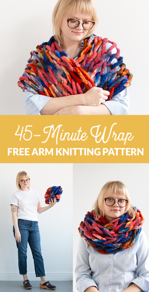 The 45-Minute Wrap, a free arm knitting pattern made with Zen Yarn Garden's Big Up! jumbo weight yarn.