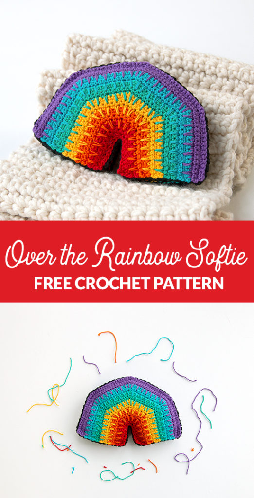 Over the Rainbow Softie, a free crochet pattern using 1 package of Lion Brand Bonbons yarn. Crochet an adorable, on-trend softie toy that easily doubles as DIY nursery decor.