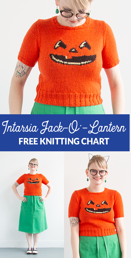Just in time for Halloween! Get the free knitting chart for an adorable jack-o-lantern motif with intarsia or duplicate stitch. This free knitting pattern is just so much fun!
