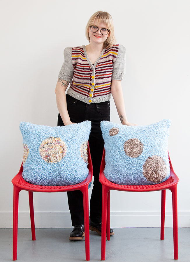 Learn how to make these planet-inspired punch needle throw pillows using embroidery hoops!