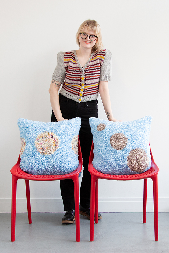 Learn how to make these planet-inspired punch needle throw pillows using embroidery hoops!