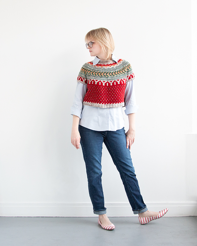 Read about one knitter's Christmas inspired take on the Soldotna Crop sweater pattern by Caitlin Hunter, including tips for customizing for fit!