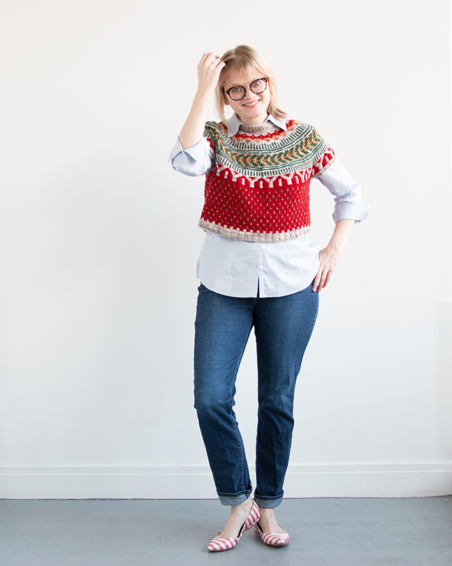 Read about one knitter's Christmas inspired take on the Soldotna Crop sweater pattern by Caitlin Hunter, including tips for customizing for fit!