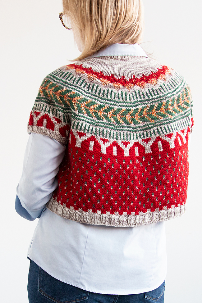 Read about one knitter's Christmas inspired take on the Soldotna Crop sweater pattern by Caitlin Hunter, including tips for customizing for fit!