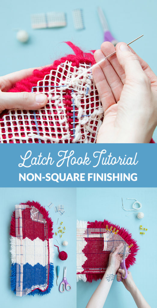Non-Square Latch Hook Finishing Tutorial: Not all rug making projects have to be square! Learn how to finish latch hook projects with curved and diagonal edges in this in-depth tutorial that helps you make modern latch hook projects. 