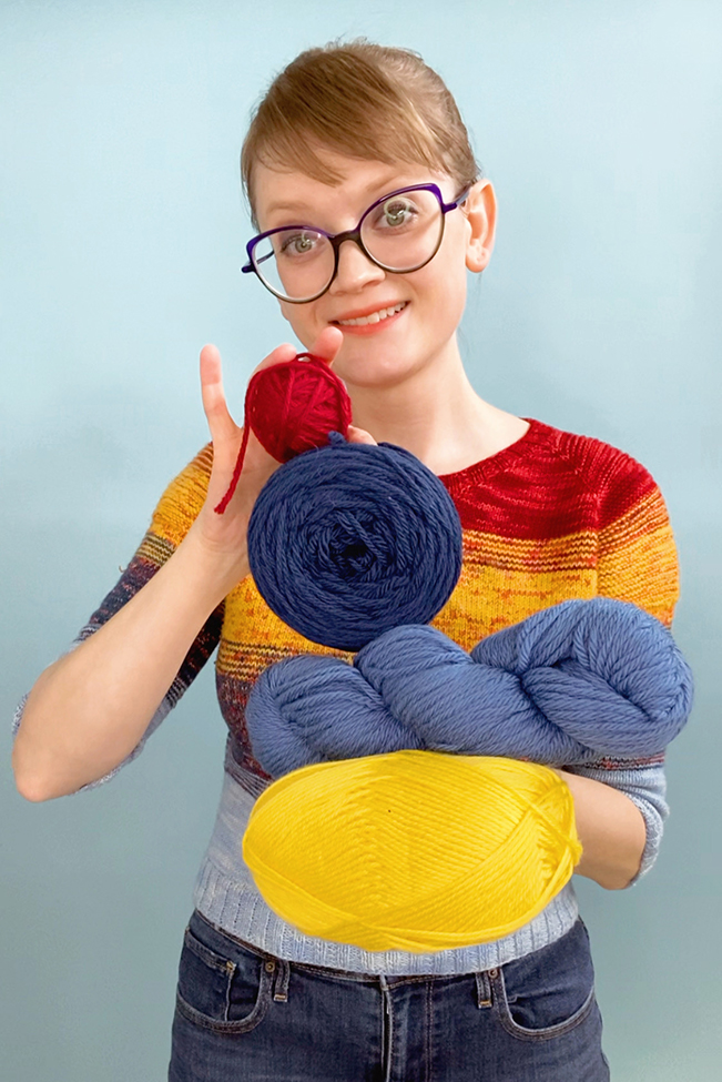 A still from the new @handsoccupied TikTok page, specifically a video explaining the different names for yarn balls. 