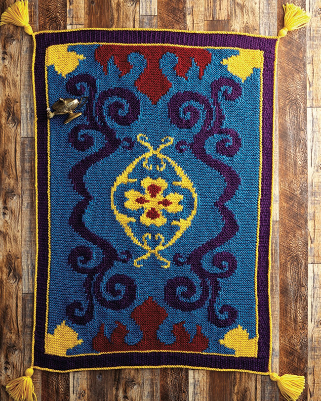 The Magic Carpet Throw Blanket by Heidi Gustad can be found in the new Knitting with Disney book by Tanis Gray! (Insight editions, 2021)