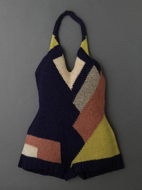 knit swimsuit: Swimsuit, 1928 by Ukrainian-born French artist and designer Sonia Delaunay 