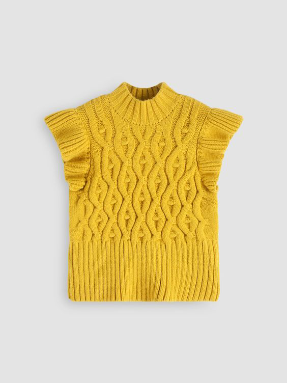 yellow ruffle knit vest: cider 